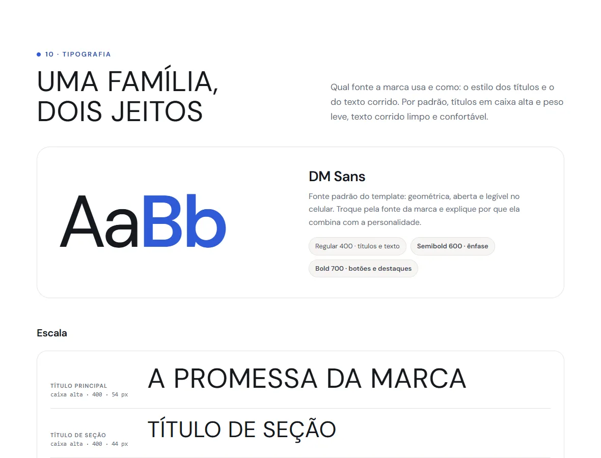 Topo da seção Tipografia do template